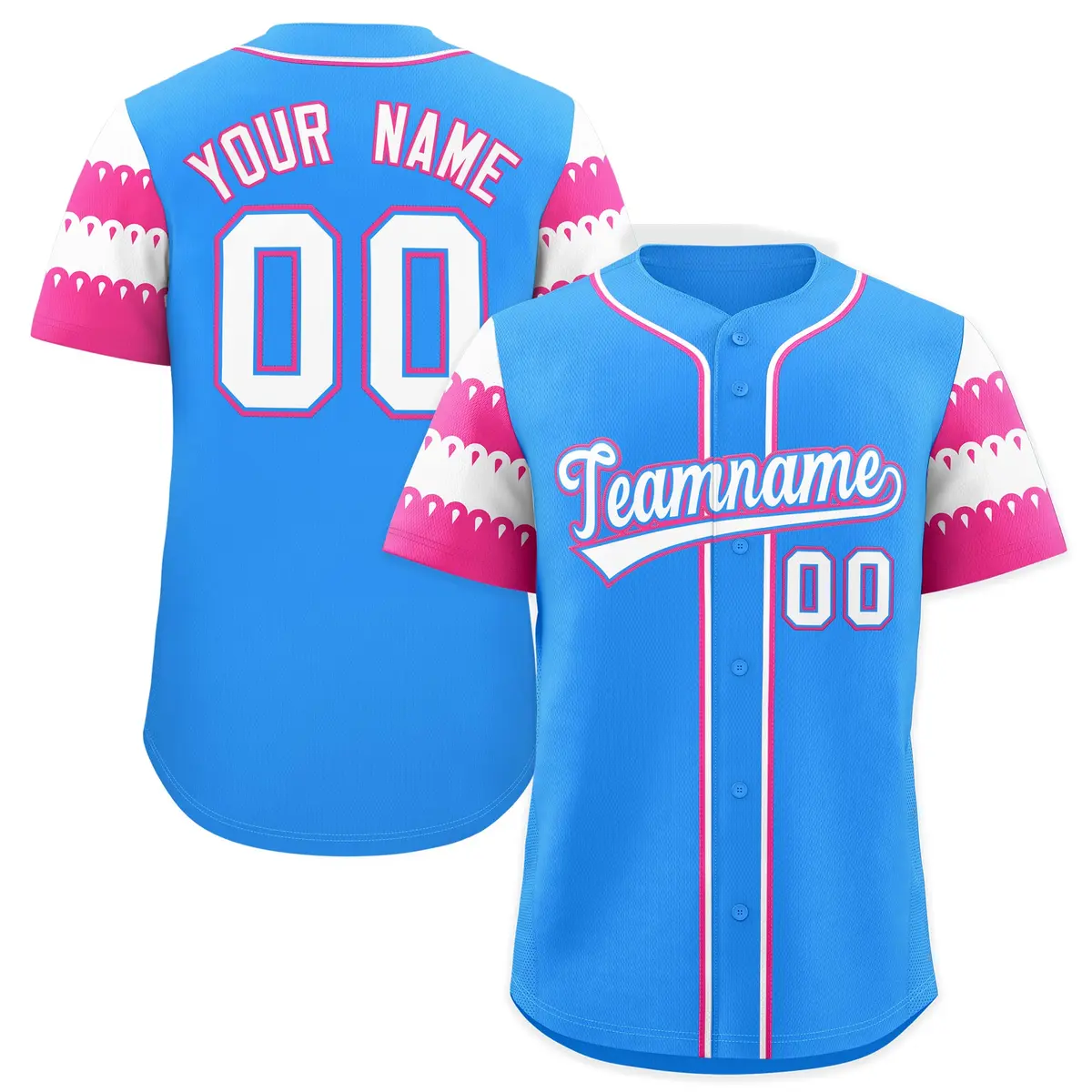 Powder Blue Pink White Sleeve Flag Lace Baseball Jersey