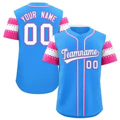 Powder Blue Pink White Sleeve Flag Lace Baseball Jersey 1