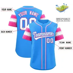 Powder Blue Pink White Sleeve Flag Lace Baseball Jersey 2