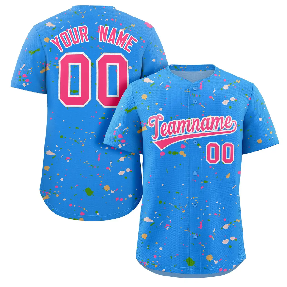 Powder Blue Pink-White Splash Graffiti Baseball Jersey