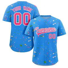 Powder Blue Pink-White Splash Graffiti Baseball Jersey