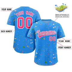 Powder Blue Pink-White Splash Graffiti Baseball Jersey 2