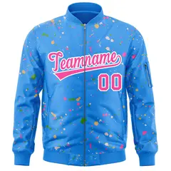 Powder Blue Pink-White Splash Graffiti Varsity Full-Zip Letterman Jacket 3
