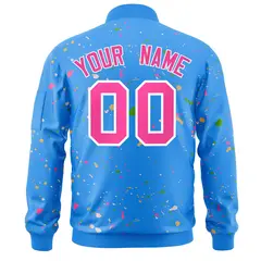 Powder Blue Pink-White Splash Graffiti Varsity Full-Zip Letterman Jacket 4