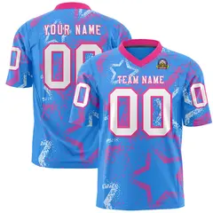 Powder Blue Pink-White Star Graffiti Football Jersey