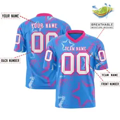 Powder Blue Pink-White Star Graffiti Football Jersey 2