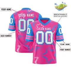 Powder Blue Pink-White Star Pattern Football Jersey 2