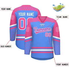 Powder Blue Pink White Star Series Lace-Up Neck Hockey Jersey 2