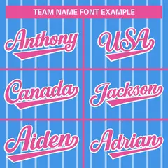Powder Blue Pink-White Stripe Full Button Baseball Jersey 3