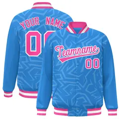 Powder Blue Pink-White Stripe Graffiti Pattern Varsity Full-Snap Jacket