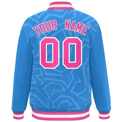 Powder Blue Pink-White Stripe Graffiti Pattern Varsity Full-Snap Jacket 4