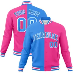 Powder Blue Pink-White Two Tone Split Varsity Full-Snap Letterman Jacket