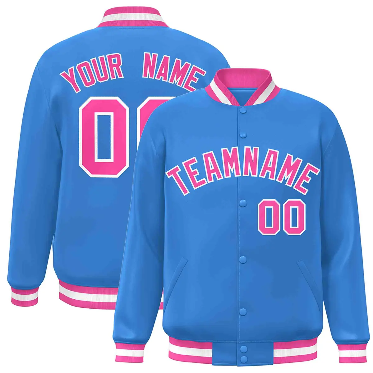 Powder Blue Pink-White Varsity Full-Snap Letterman Jacket