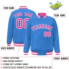 Powder Blue Pink-White Varsity Full-Snap Letterman Jacket 2