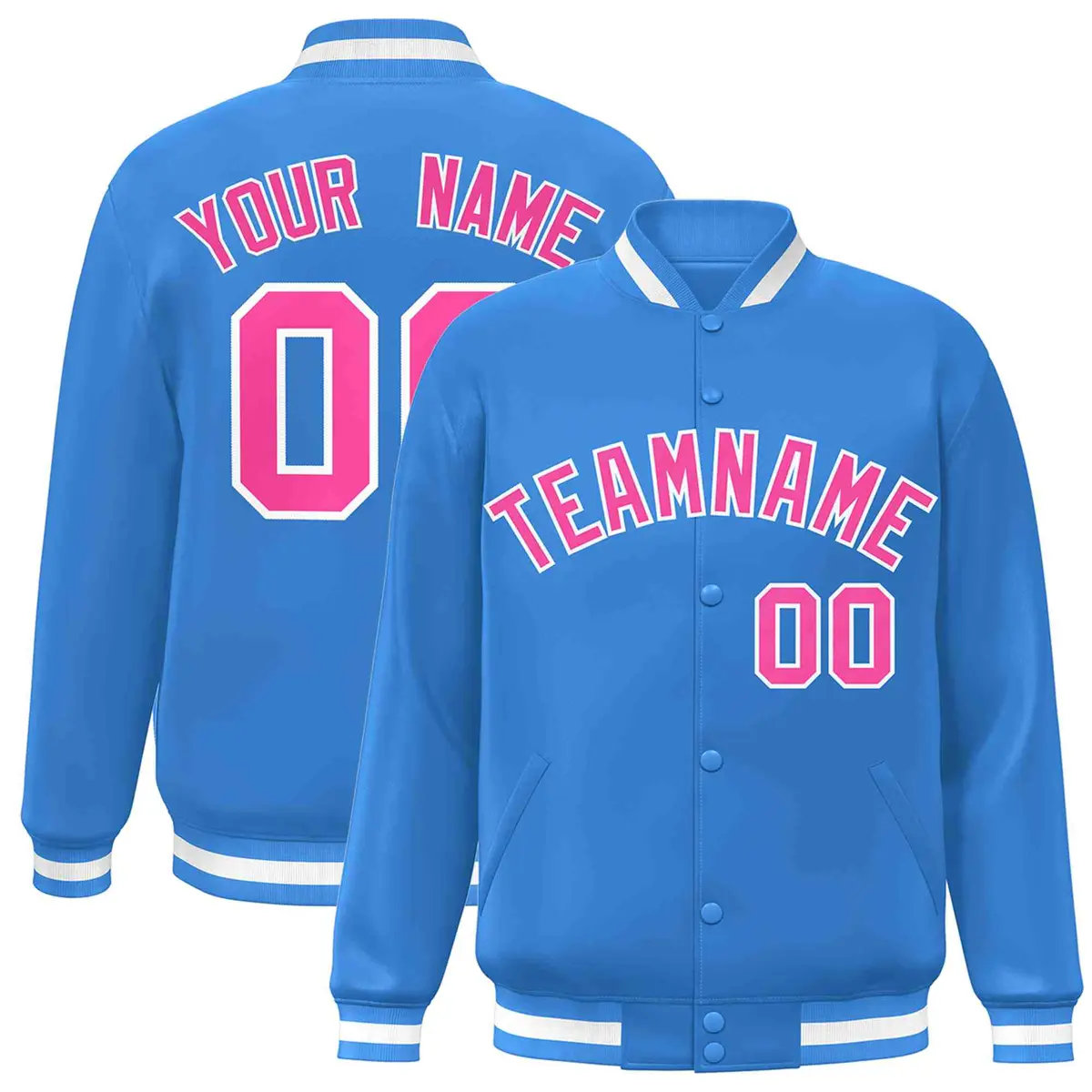 Powder Blue Pink-White Varsity Full-Snap Letterman Jacket