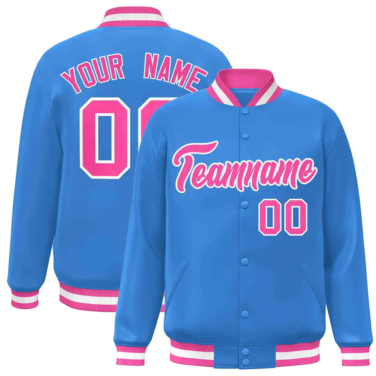 Powder Blue Pink-White Varsity Full-Snap Letterman Jacket