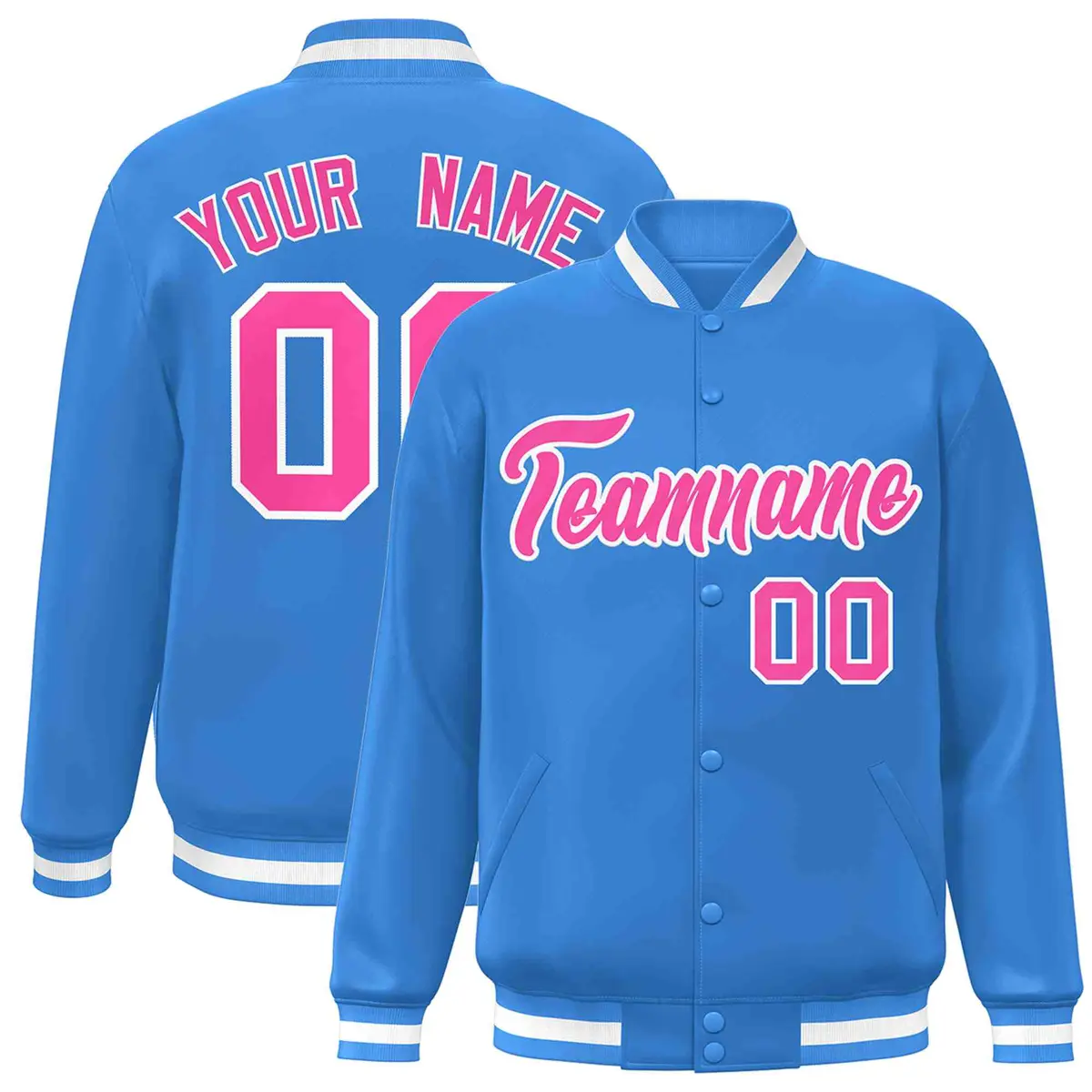 Powder Blue Pink-White Varsity Full-Snap Letterman Jacket