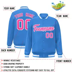 Powder Blue Pink-White Varsity Full-Snap Letterman Jacket 2