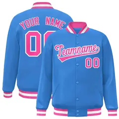 Powder Blue Pink-White Varsity Full-Snap Letterman Jacket