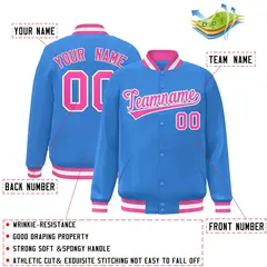 Powder Blue Pink-White Varsity Full-Snap Letterman Jacket 2