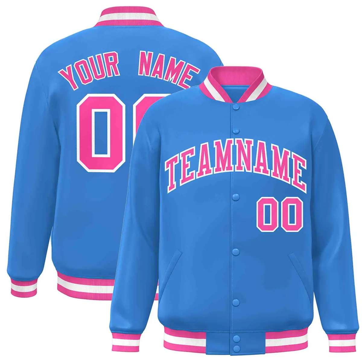Powder Blue Pink-White Varsity Full-Snap Letterman Jacket