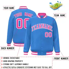 Powder Blue Pink-White Varsity Full-Snap Letterman Jacket 2