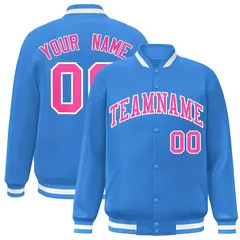Powder Blue Pink-White Varsity Full-Snap Letterman Jacket