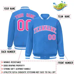 Powder Blue Pink-White Varsity Full-Snap Letterman Jacket 2