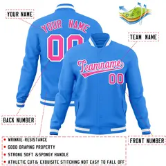 Powder Blue Pink-White Varsity Full-Snap Letterman Jacket 4