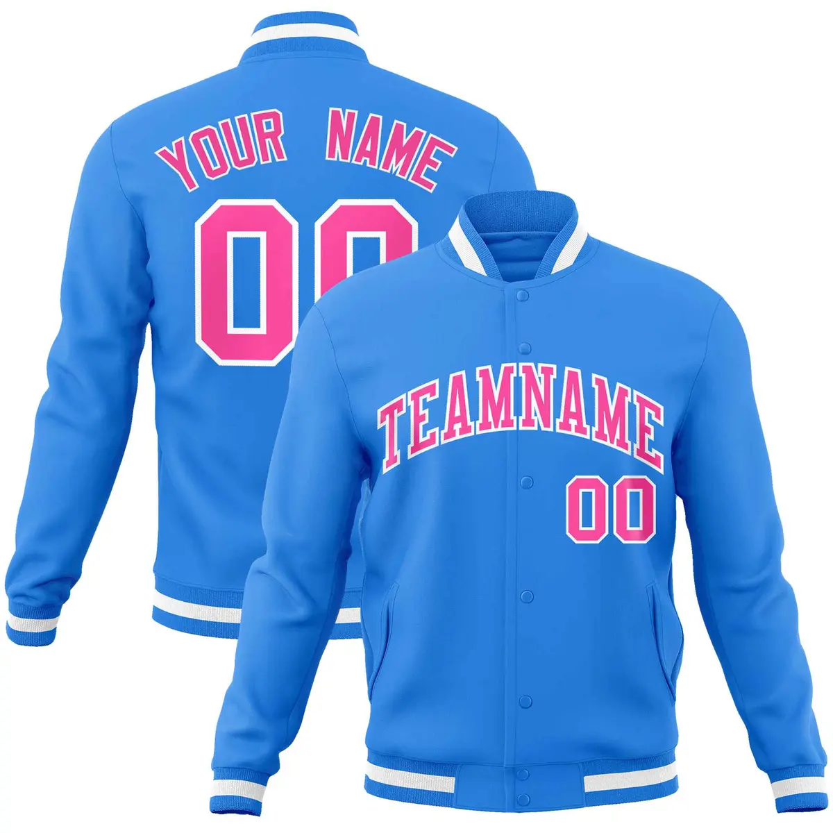 Powder Blue Pink-White Varsity Full-Snap Letterman Jacket
