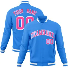 Powder Blue Pink-White Varsity Full-Snap Letterman Jacket 1