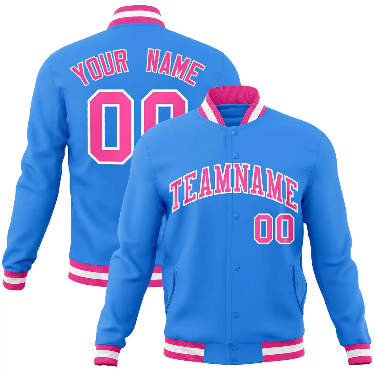 Powder Blue Pink-White Varsity Full-Snap Letterman Jacket