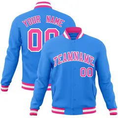 Powder Blue Pink-White Varsity Full-Snap Letterman Jacket 1