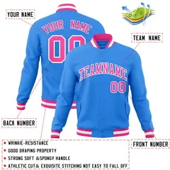 Powder Blue Pink-White Varsity Full-Snap Letterman Jacket 4