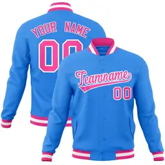 Powder Blue Pink-White Varsity Full-Snap Letterman Jacket 1