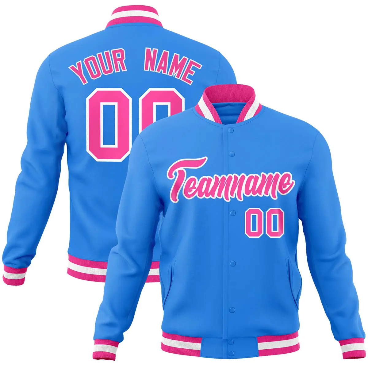 Powder Blue Pink-White Varsity Full-Snap Letterman Jacket