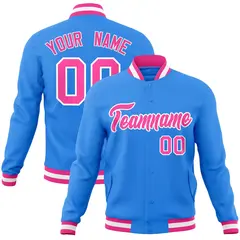 Powder Blue Pink-White Varsity Full-Snap Letterman Jacket 1