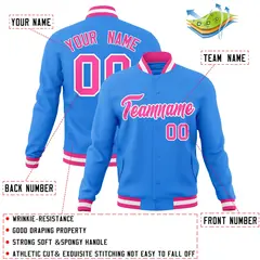 Powder Blue Pink-White Varsity Full-Snap Letterman Jacket 4