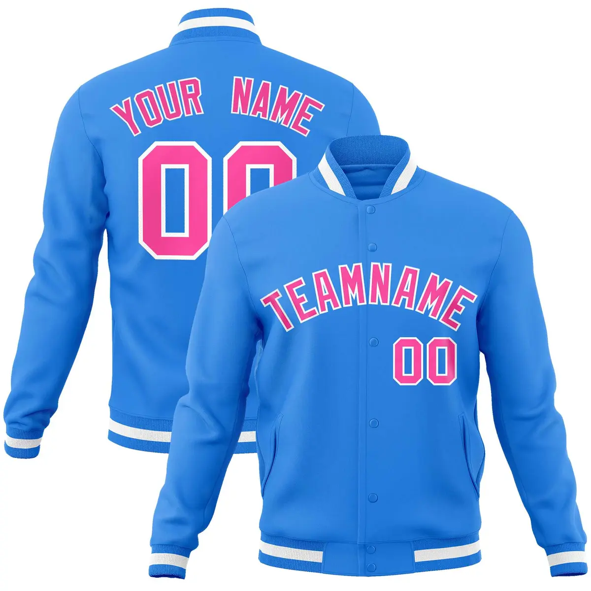 Powder Blue Pink-White Varsity Full-Snap Letterman Jacket