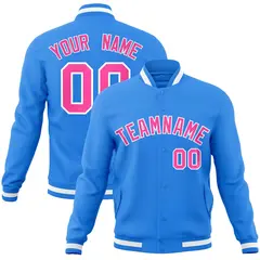 Powder Blue Pink-White Varsity Full-Snap Letterman Jacket 1