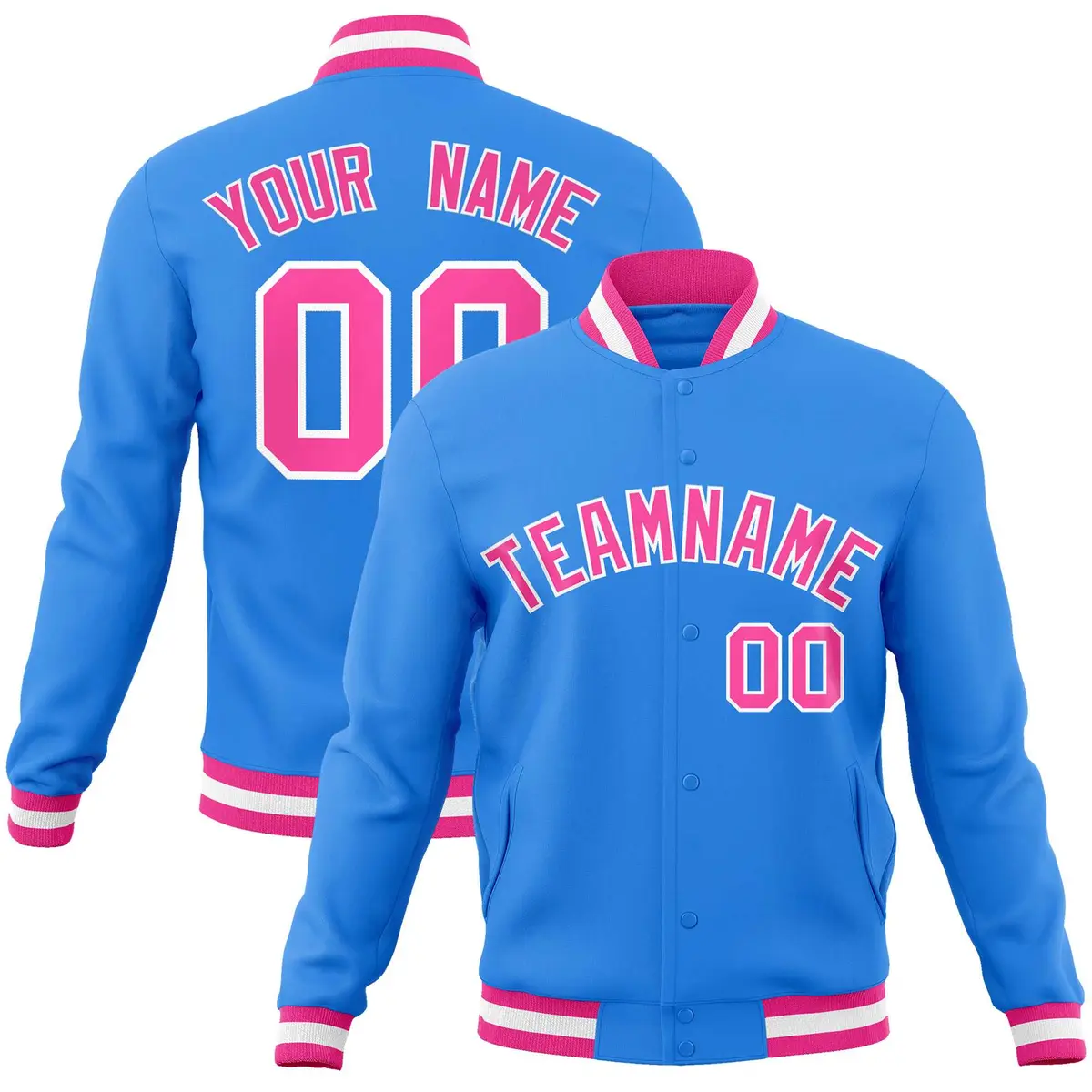 Powder Blue Pink-White Varsity Full-Snap Letterman Jacket