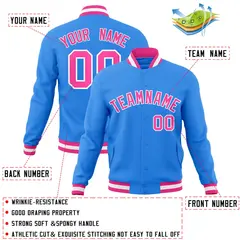 Powder Blue Pink-White Varsity Full-Snap Letterman Jacket 4
