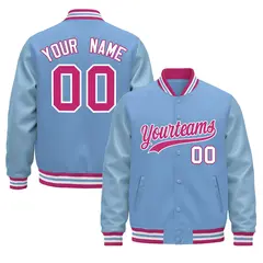 Powder Blue Pink White Varsity Jacket with Faux Leather Sleeves 1