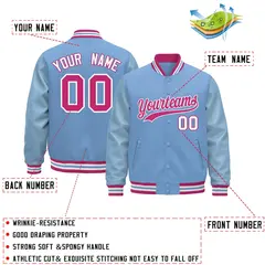 Powder Blue Pink White Varsity Jacket with Faux Leather Sleeves 2