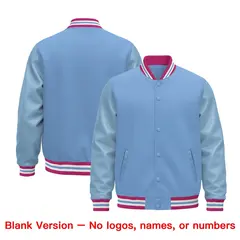 Powder Blue Pink White Varsity Jacket with Faux Leather Sleeves 6