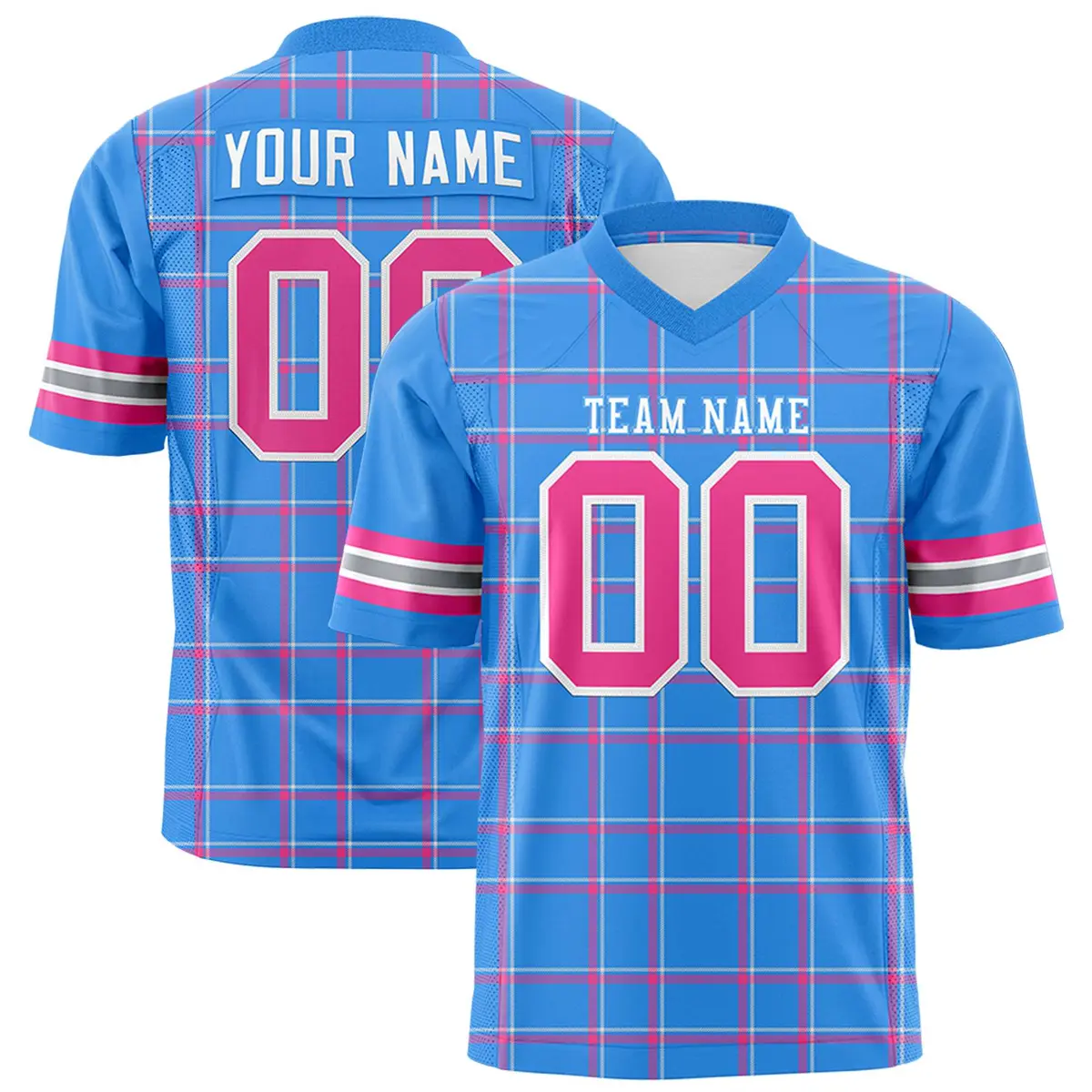 Powder Blue Plaid Pattern Authentic Football Jersey