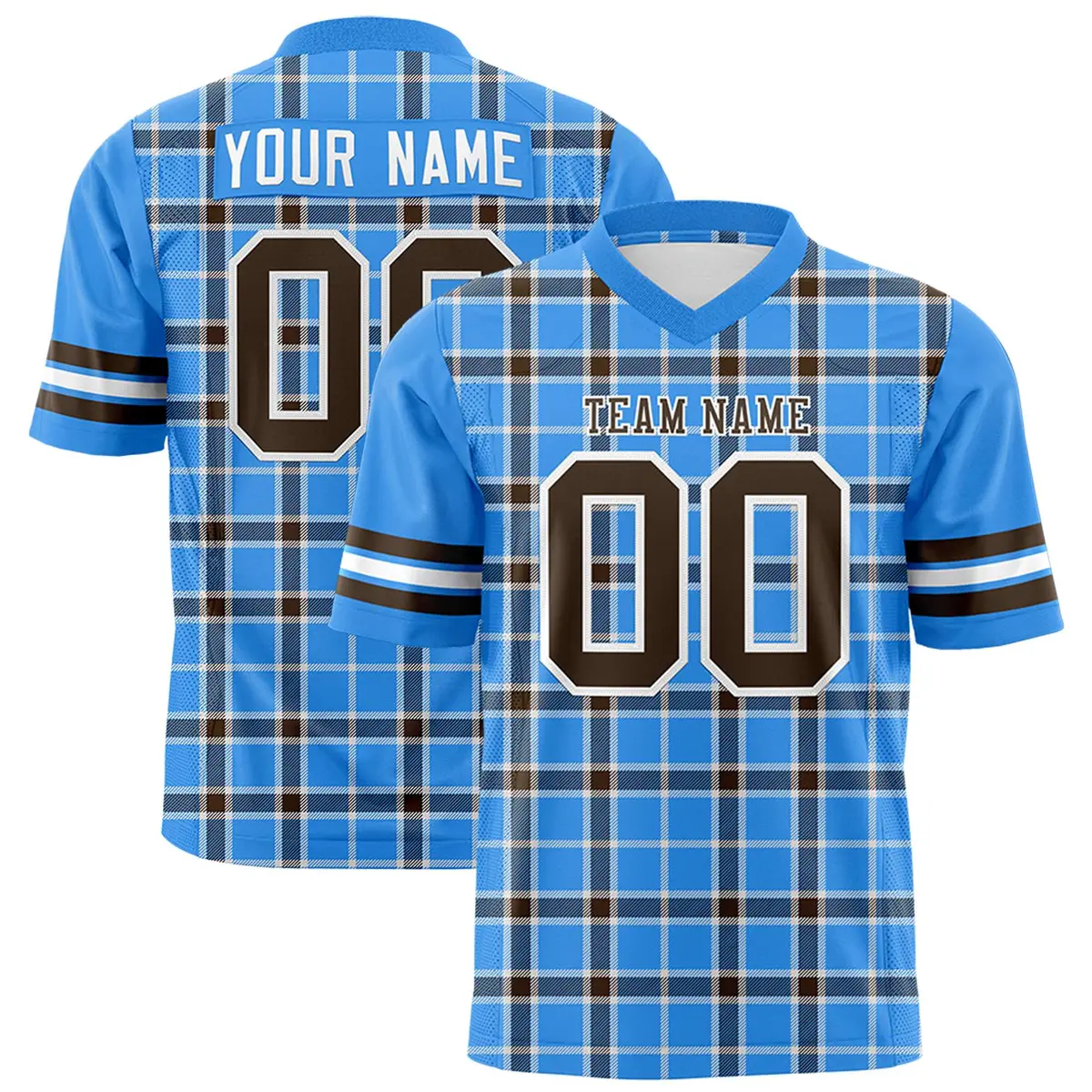 Powder Blue Plaid Pattern Authentic Football Jersey