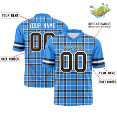 Powder Blue Plaid Pattern Authentic Football Jersey 2