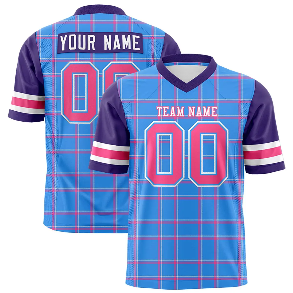 Powder Blue Plaid Pattern Authentic Football Jersey