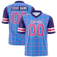Powder Blue Plaid Pattern Authentic Football Jersey 1